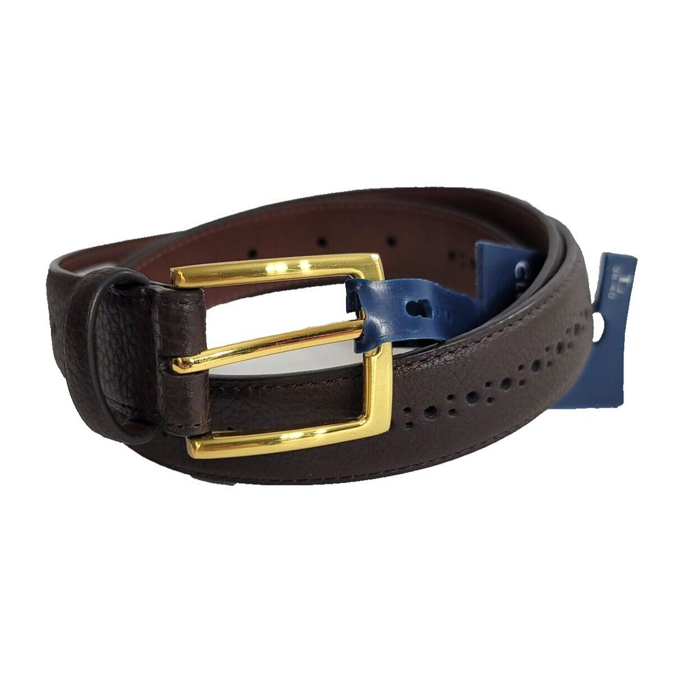 Club Room Belt Mens Large 38-40 Brown Faux Leather Brogue Casual Gold Buckle NEW
